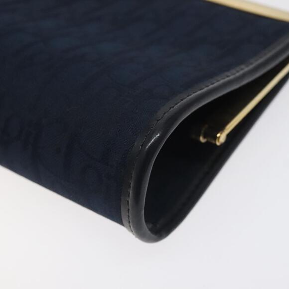 Christian Dior Trotter Canvas Pouch Navy Gold Auth BA2594